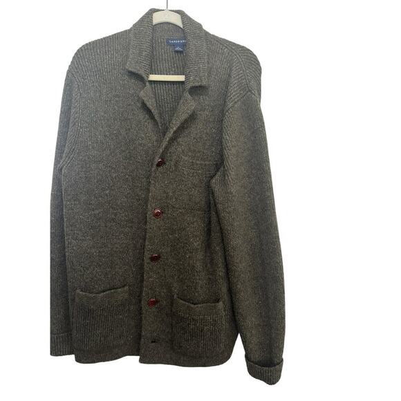 Vintage Land's End Brown chunky grandpa Knit sweater Cardigan Size L - Picture 1 of 10